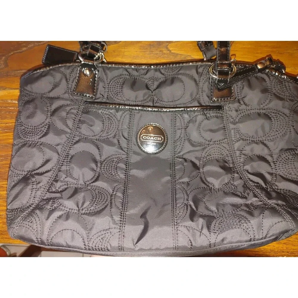 Coach Black Quilted Nylon Signature Shoulder Bag Satchel - Medium - F18432